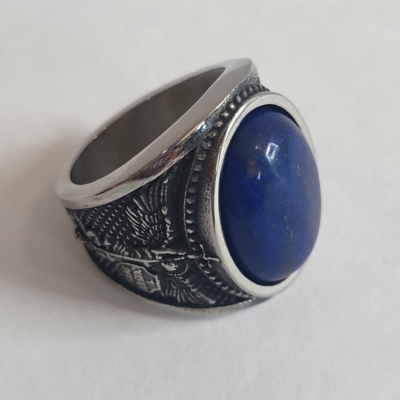 207- Lapis Lazuli Natural Gemstone Handmade Men's Ring Size 10 1/2 NWT - Picture 1 of 8